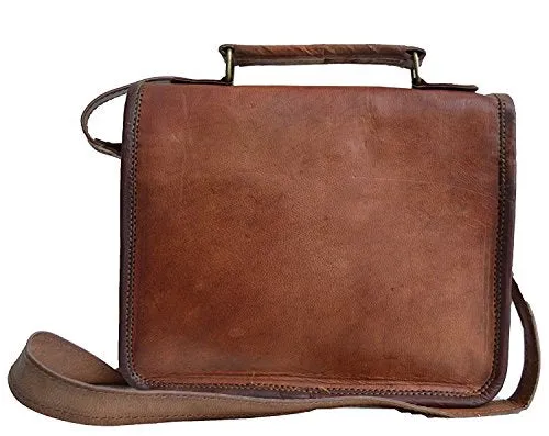 13" Cuero Shop- Stylish Men's Genuine Real Leather Small Brown Shoulder Messenger Passport Laptop