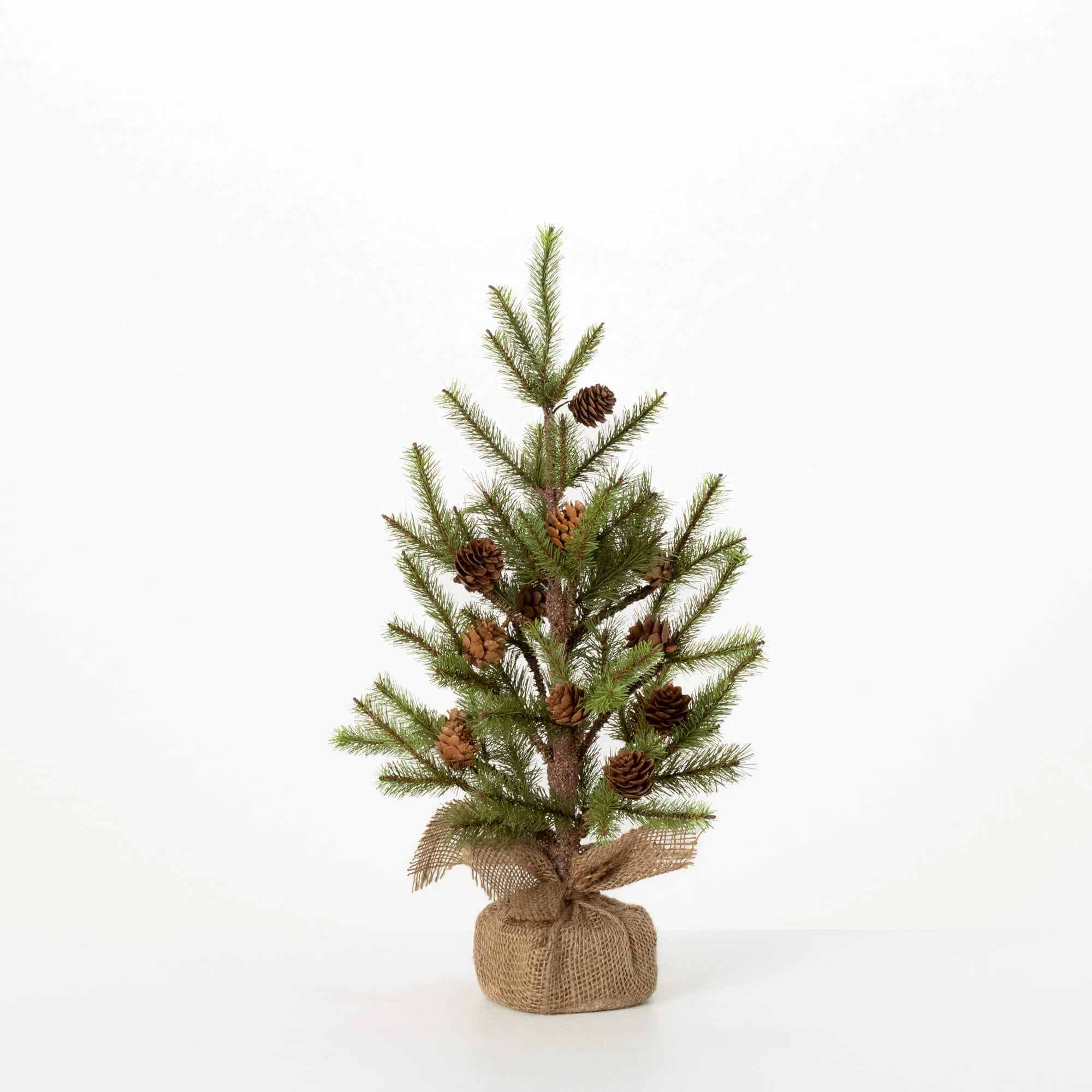 18"H Sullivans Small Pinecone Tree In Burlap, Green