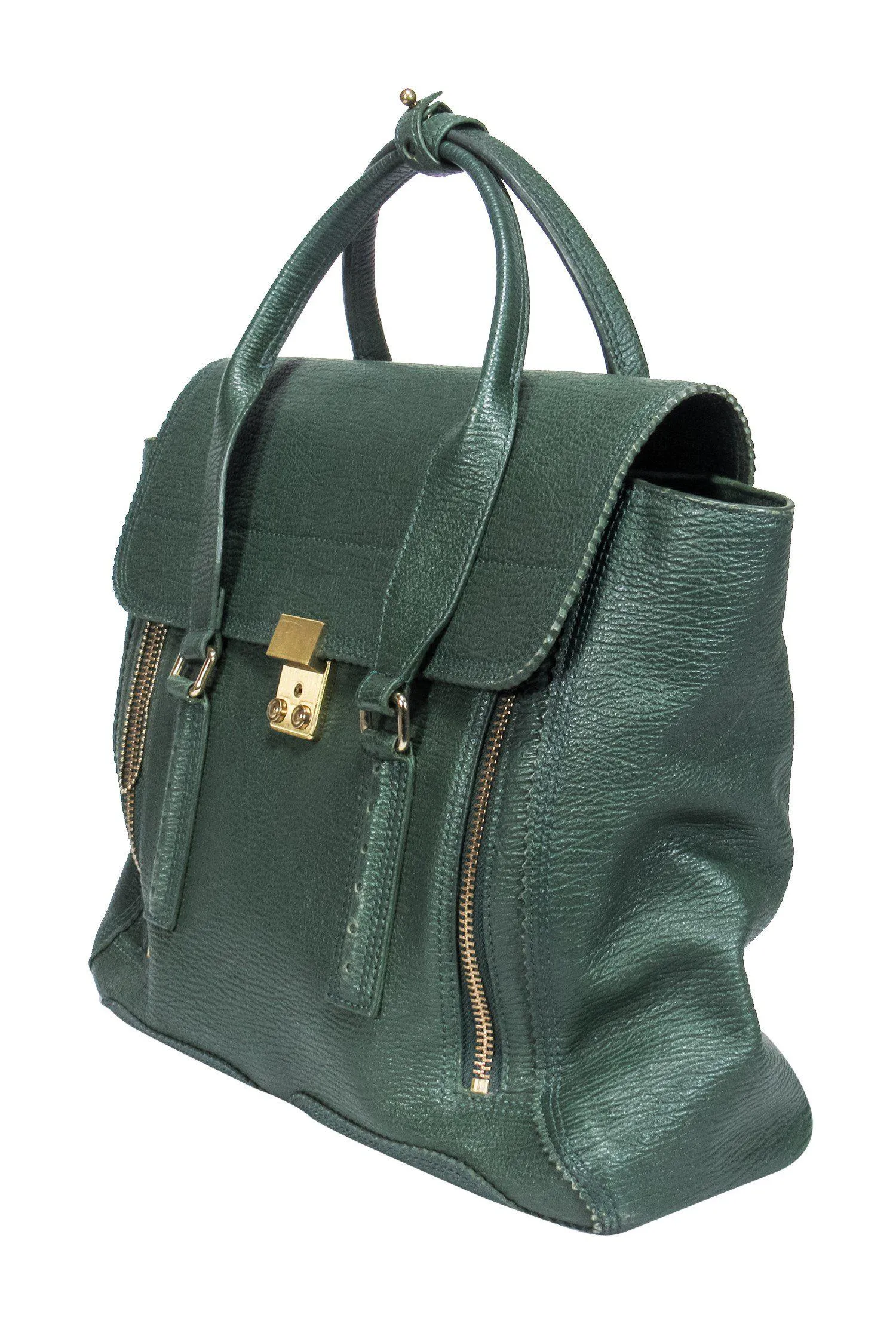 3.1 Phillip Lim - Green Textured Large Leather Satchel