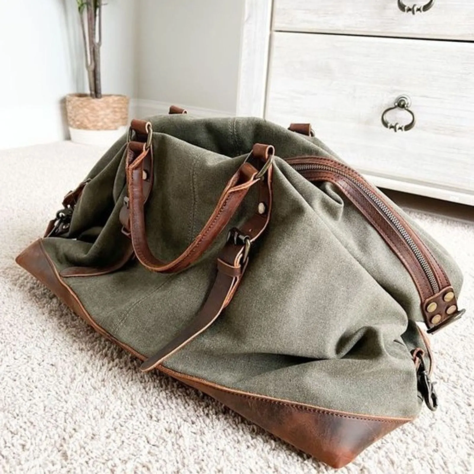 60L Canvas Weekender Duffle Bag