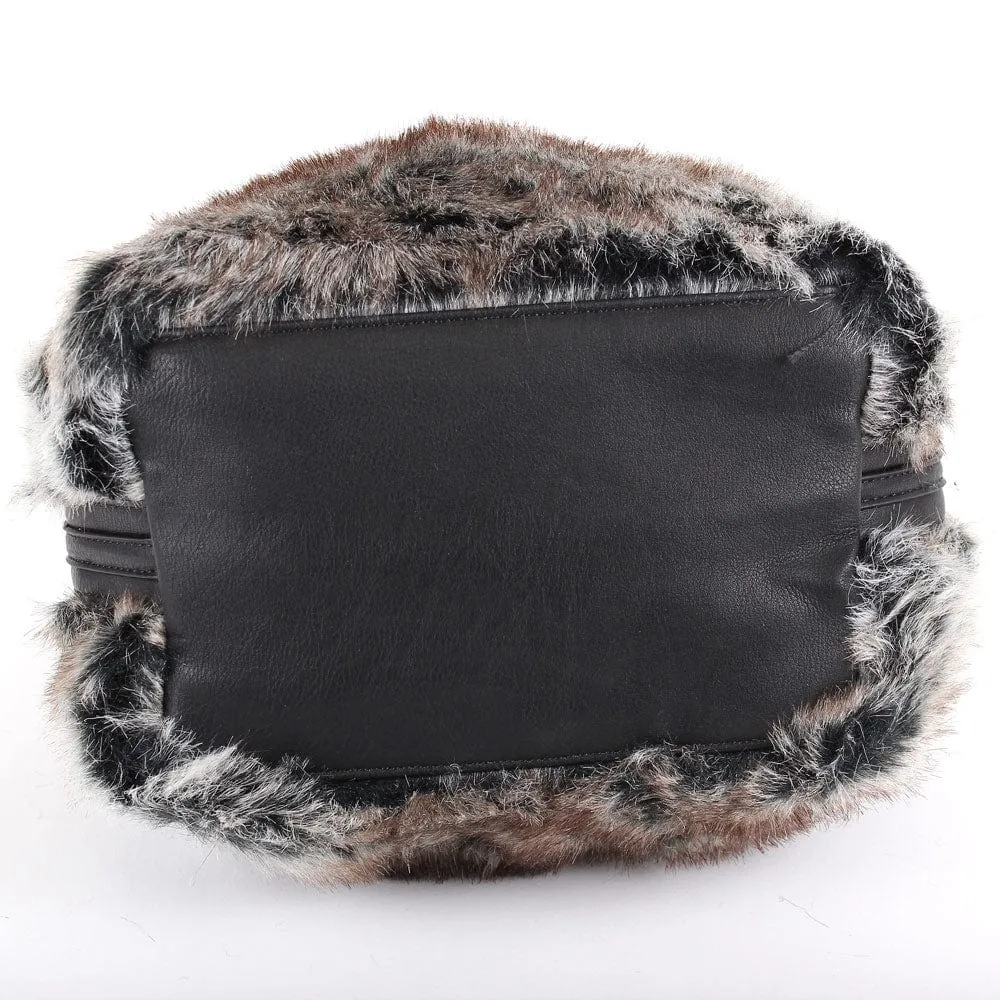 64632 Tricolor Faux-Fur Hobo Shoulder Bag