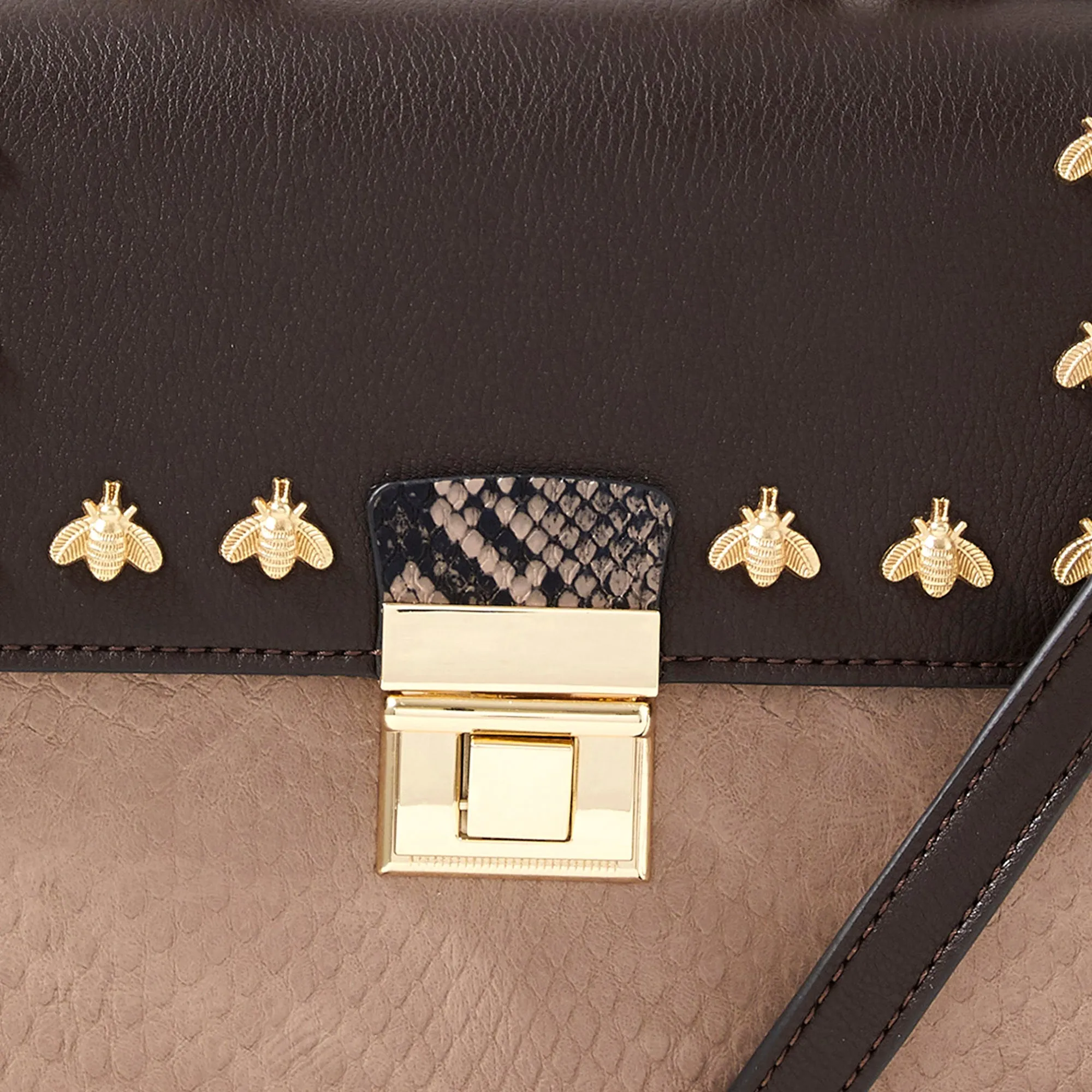 Accessorize London  Brown & Beige Colourblocked Bee Studded Satchel