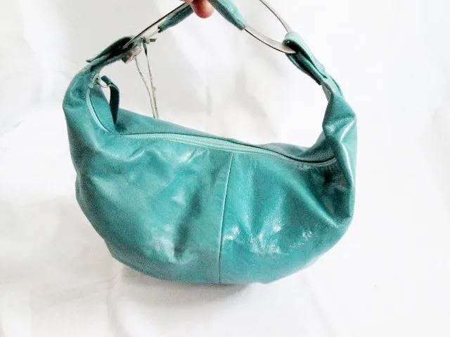 ADALGIZA LOPEZ CRESCENT Leather Banana Hobo Bag Shoulder Satchel BLUE SEAFOAM