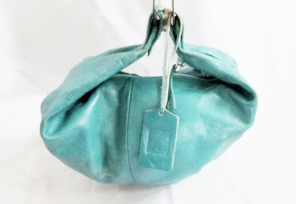 ADALGIZA LOPEZ CRESCENT Leather Banana Hobo Bag Shoulder Satchel BLUE SEAFOAM