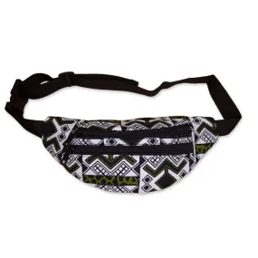 African Print Fanny Pack - White / green bogolan - Ankara Waist Bag / Bum bag / Festival Bag with Adjustable strap