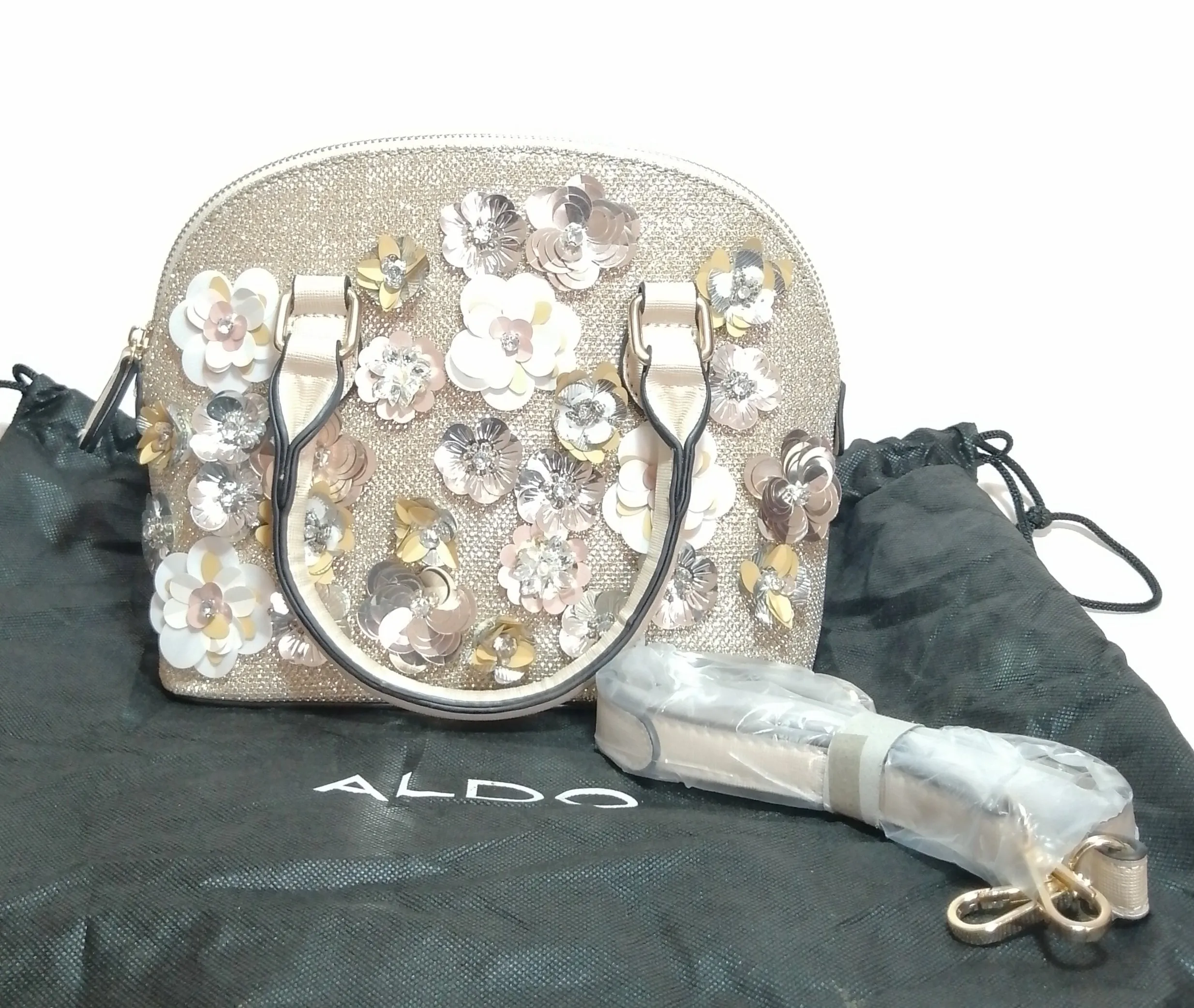 ALDO Gold Glitter Floral Satchel | Like New |