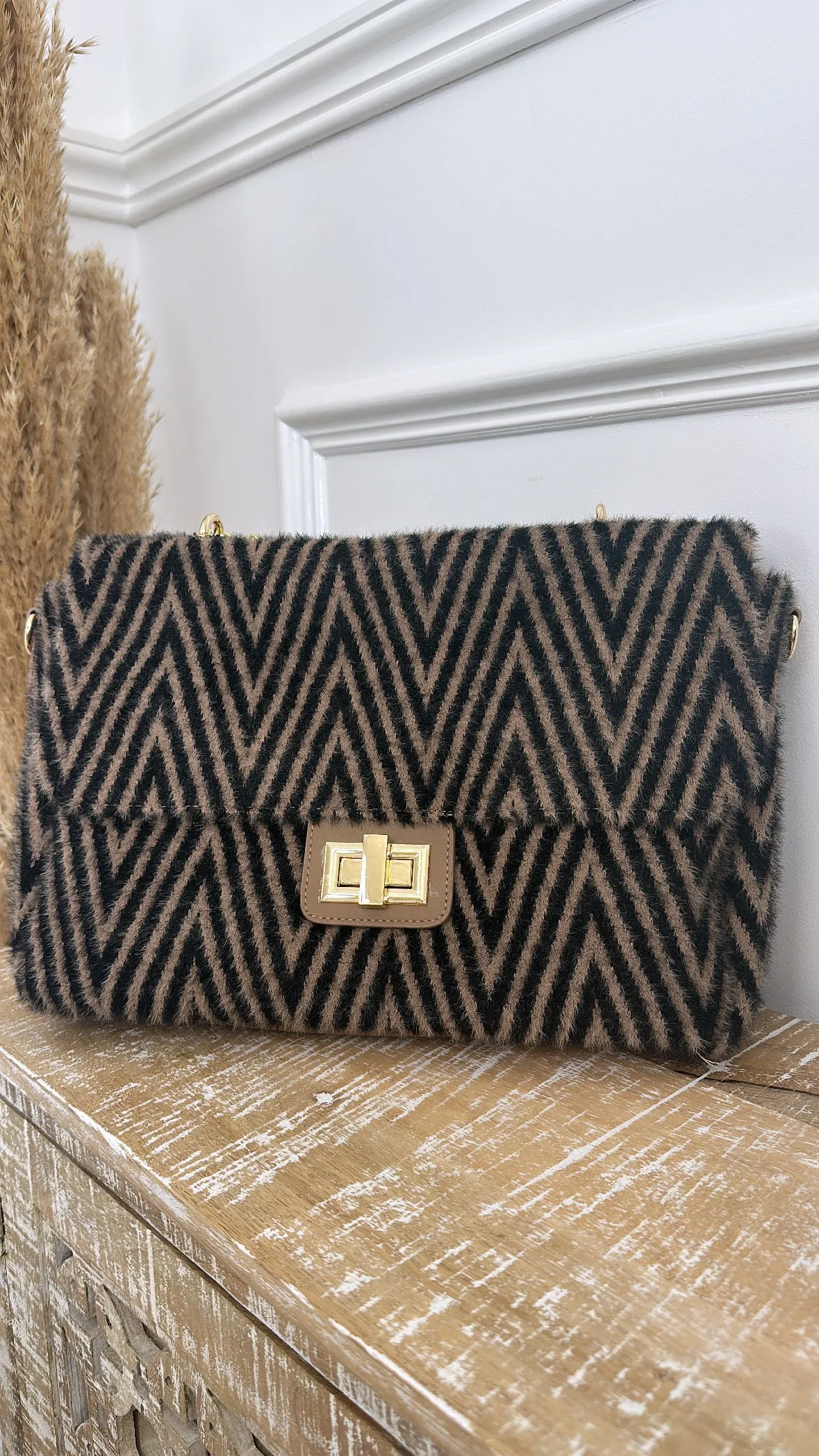 Alex Max Taupe Chevron Handbag