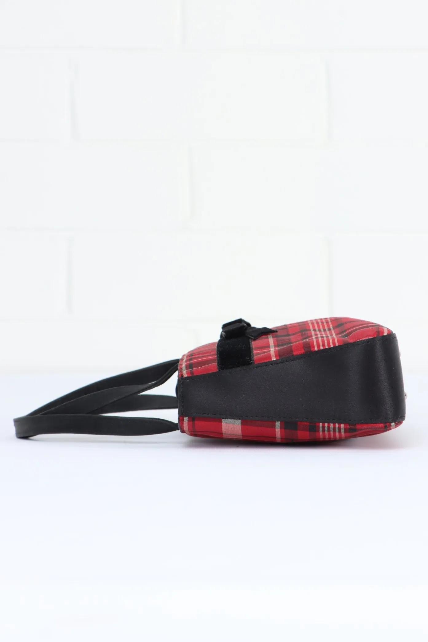 ANN TAYLOR Velvet Bow Red Plaid Tartan Mini Handbag