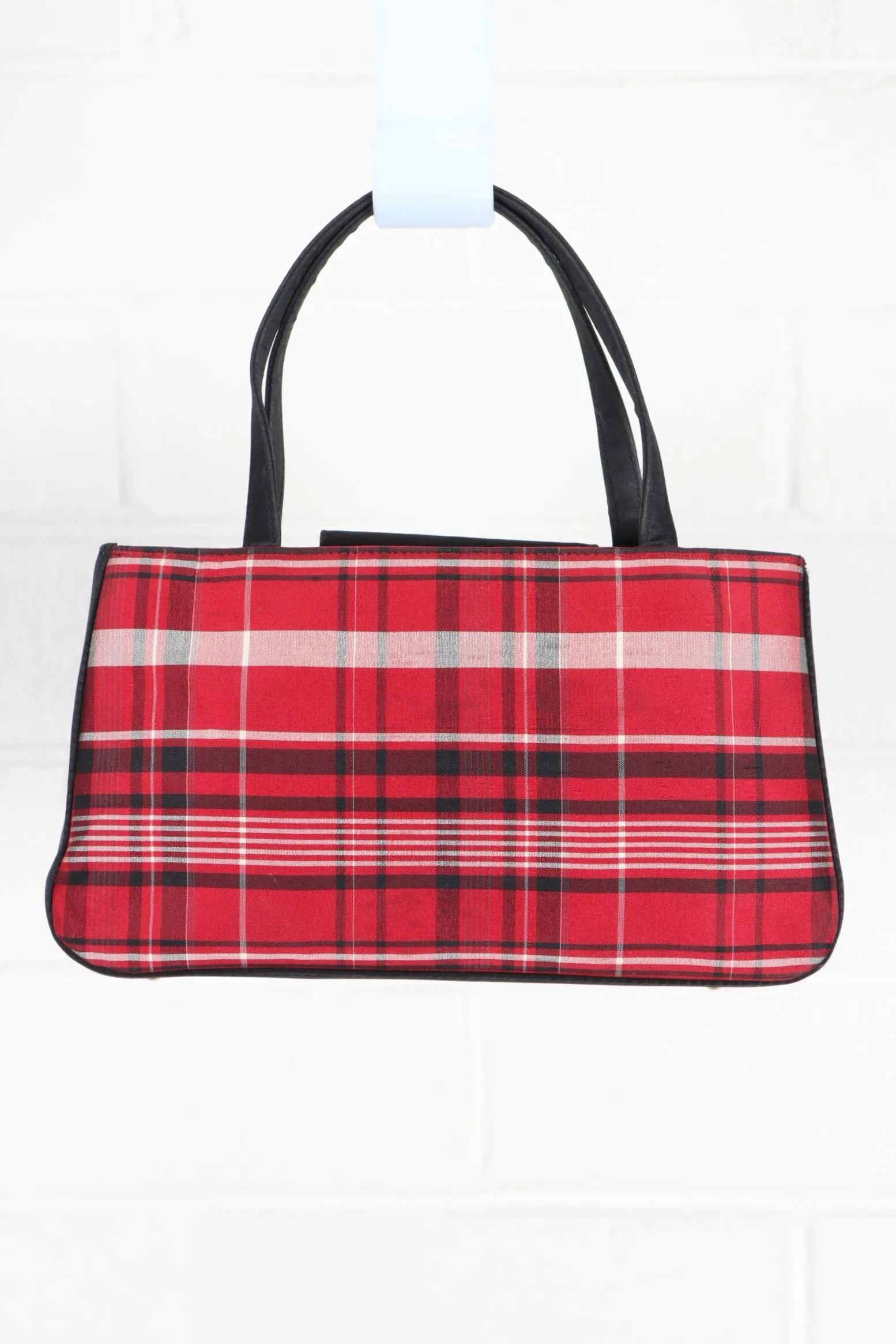 ANN TAYLOR Velvet Bow Red Plaid Tartan Mini Handbag