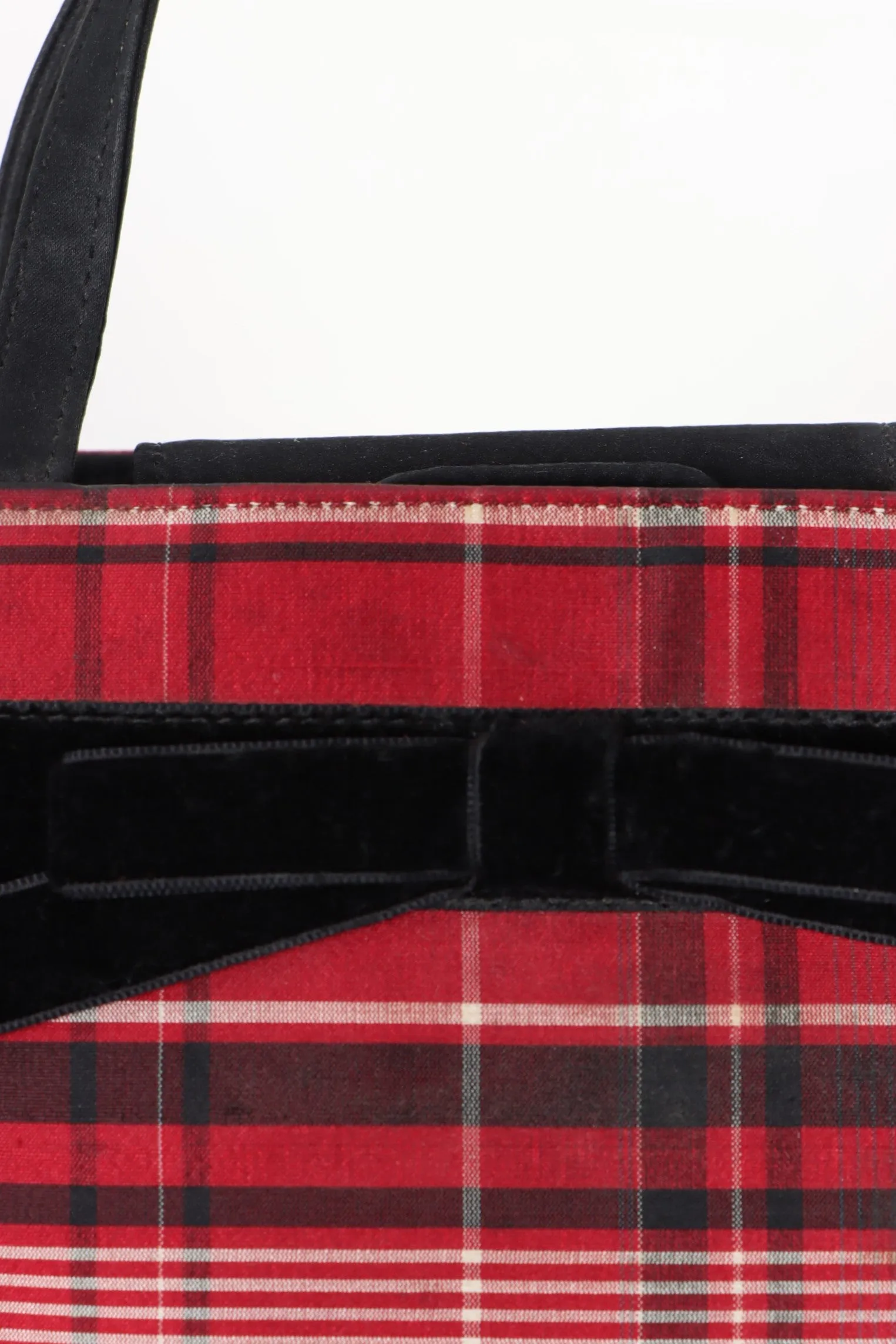 ANN TAYLOR Velvet Bow Red Plaid Tartan Mini Handbag