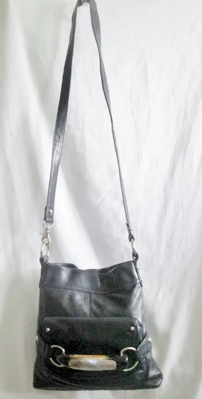 B. MAKOWSKY leather hobo satchel shoulder bag BLACK purse Celebrity Style boho M