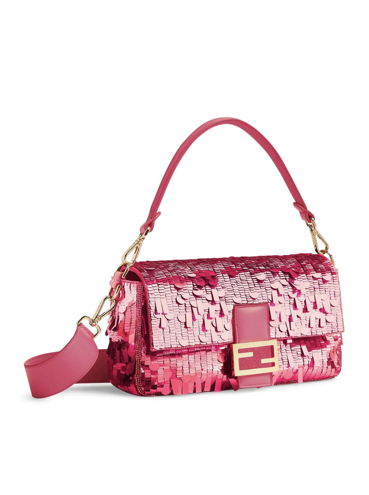 Baguette bag in leather and fuchsia sequins