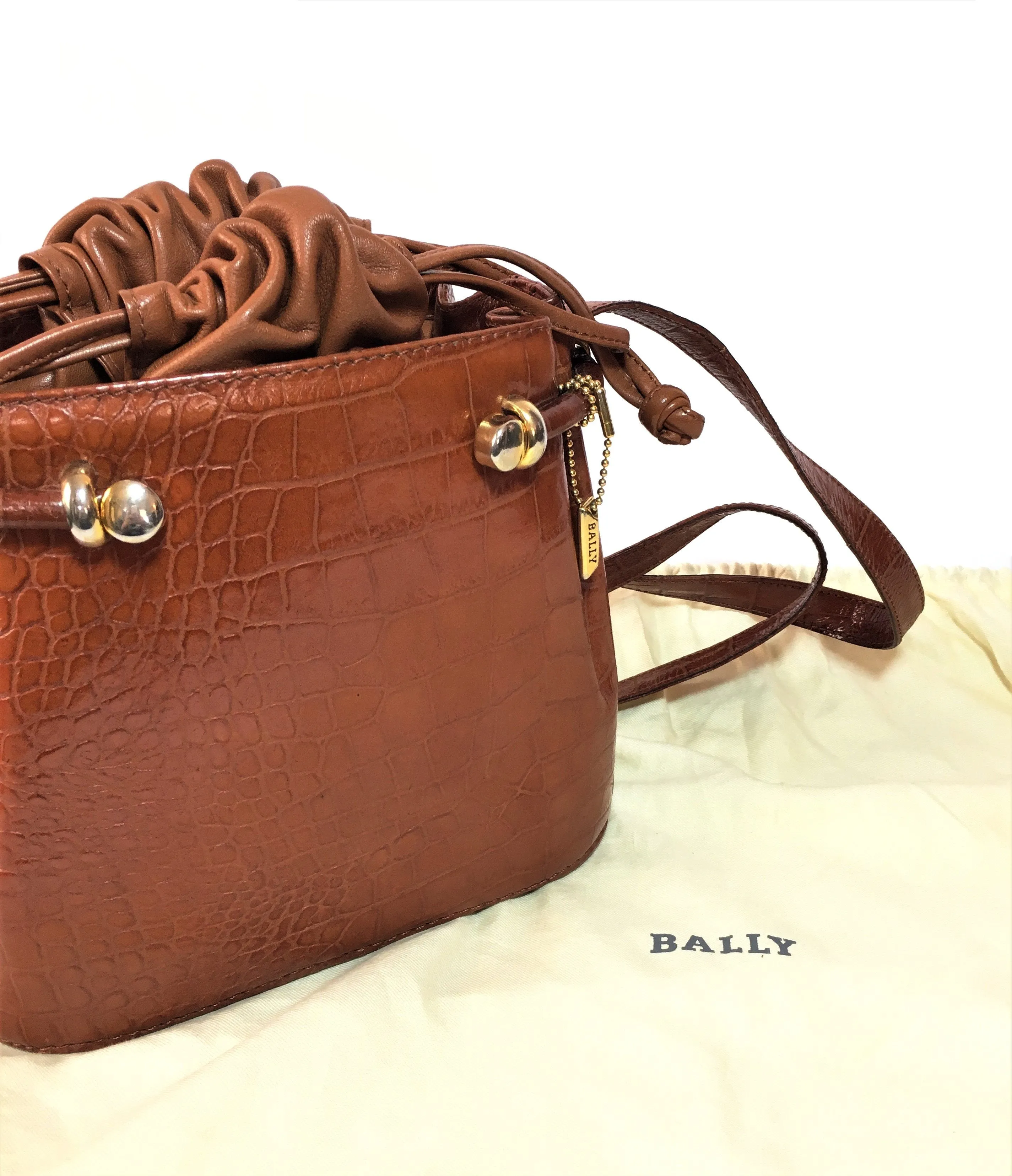 Bally Croc Embossed Vintage Drawstring Leather Satchel | Gently Used |