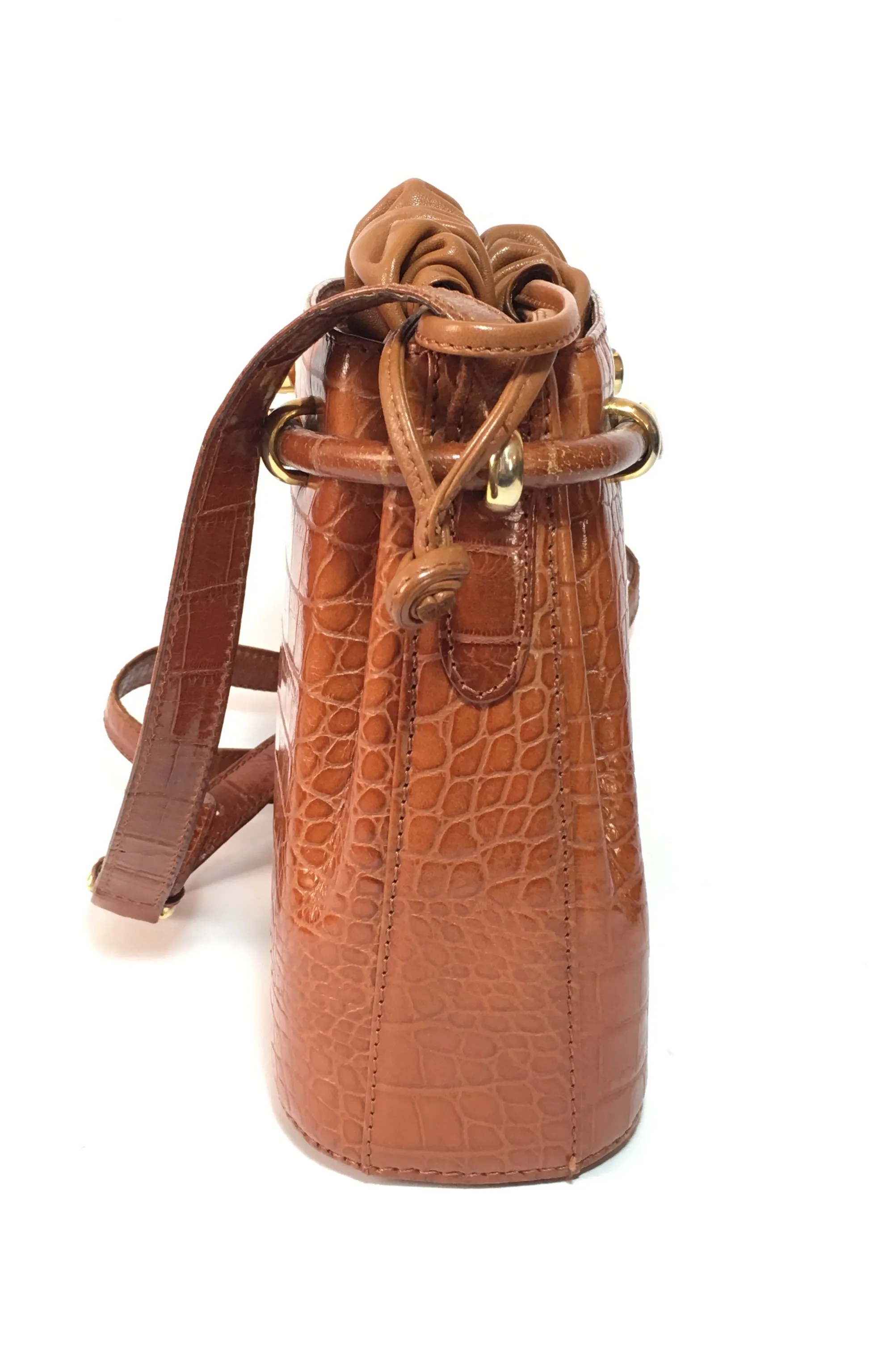 Bally Croc Embossed Vintage Drawstring Leather Satchel | Gently Used |