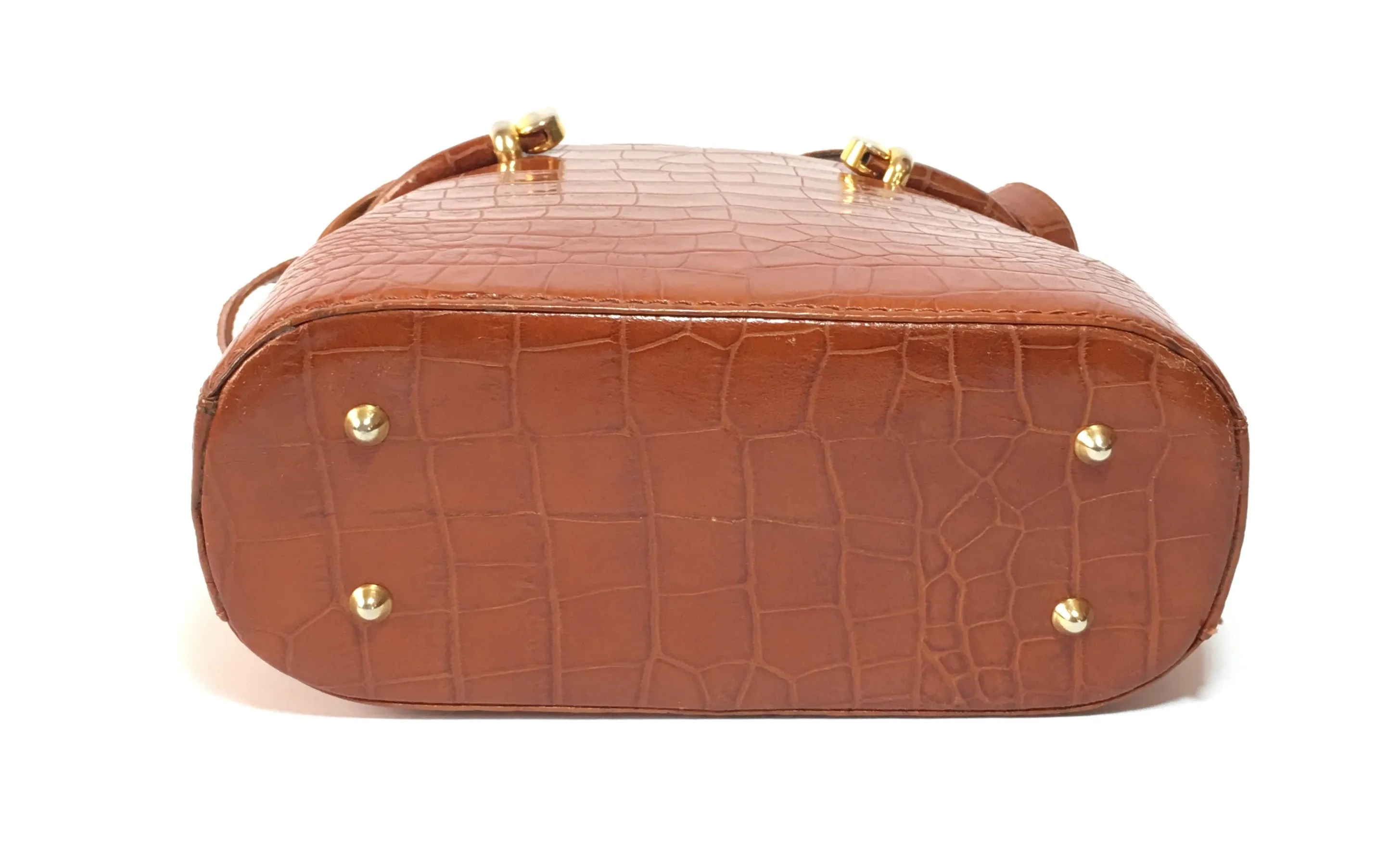 Bally Croc Embossed Vintage Drawstring Leather Satchel | Gently Used |