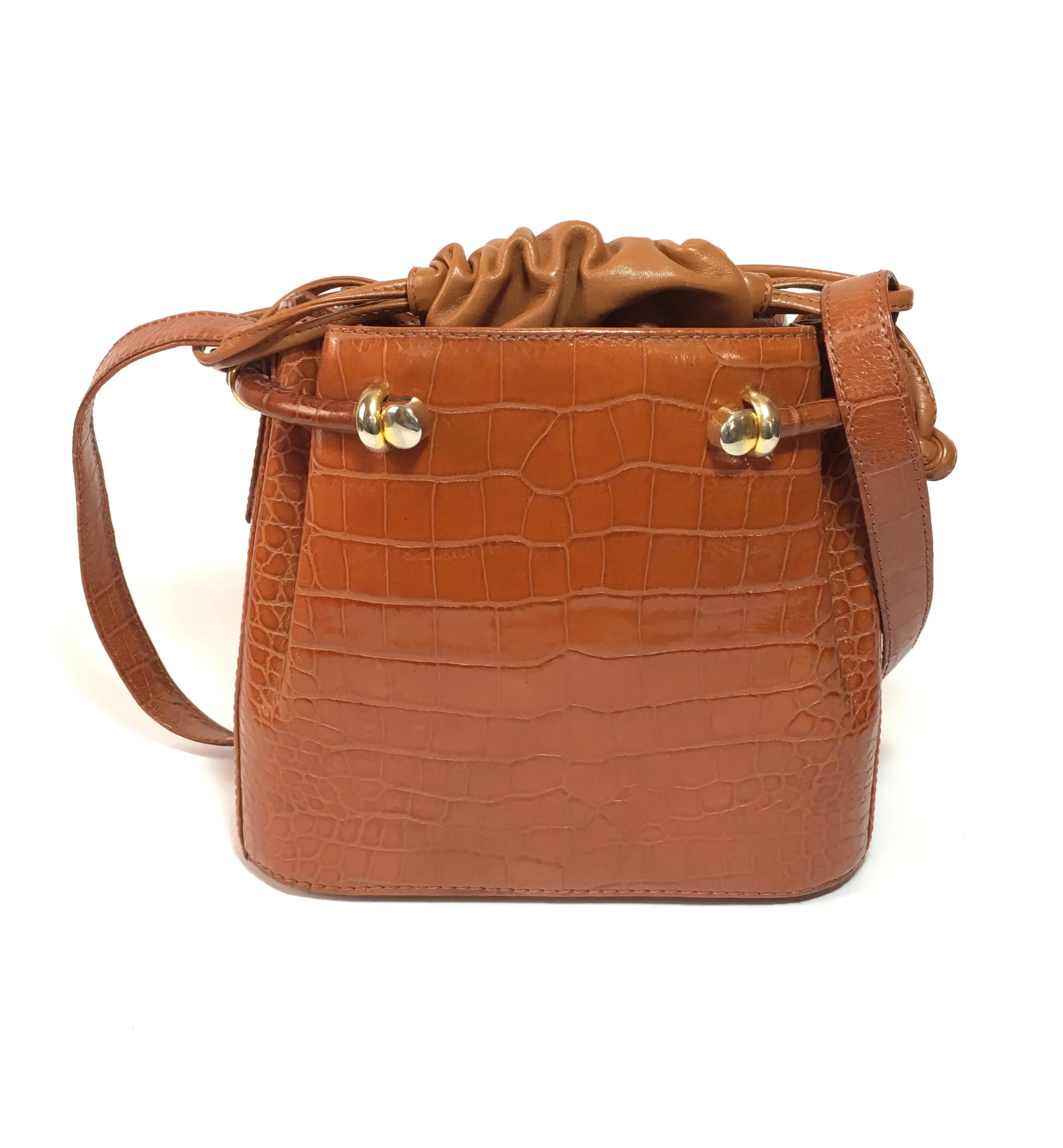 Bally Croc Embossed Vintage Drawstring Leather Satchel | Gently Used |