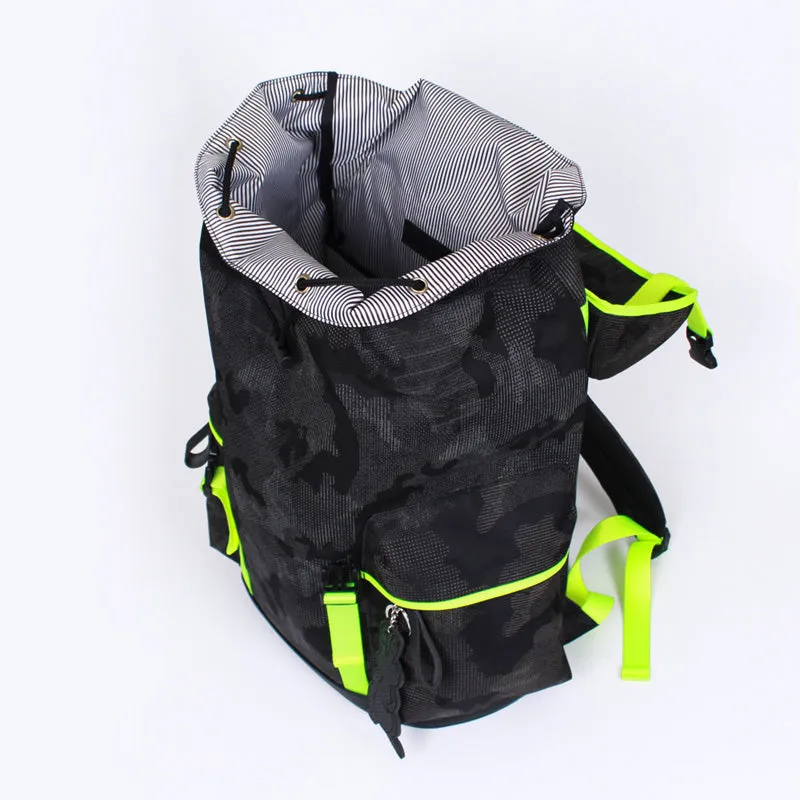 beat neon green camo backpack