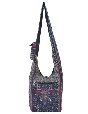 Black Elephant Printed Hobo Bag