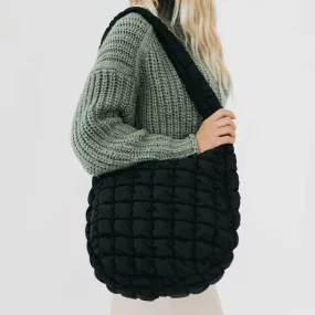 Black Quilted Hobo Tote Bag