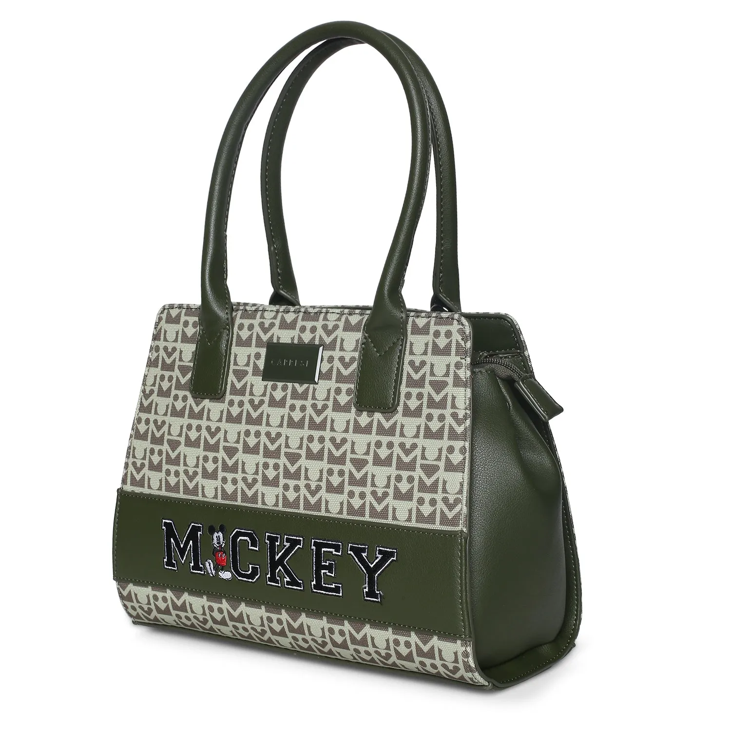 Caprese Disney Inspired Graphic Printed Mickey Mouse Collection Sling Medium Handbag Olive Green