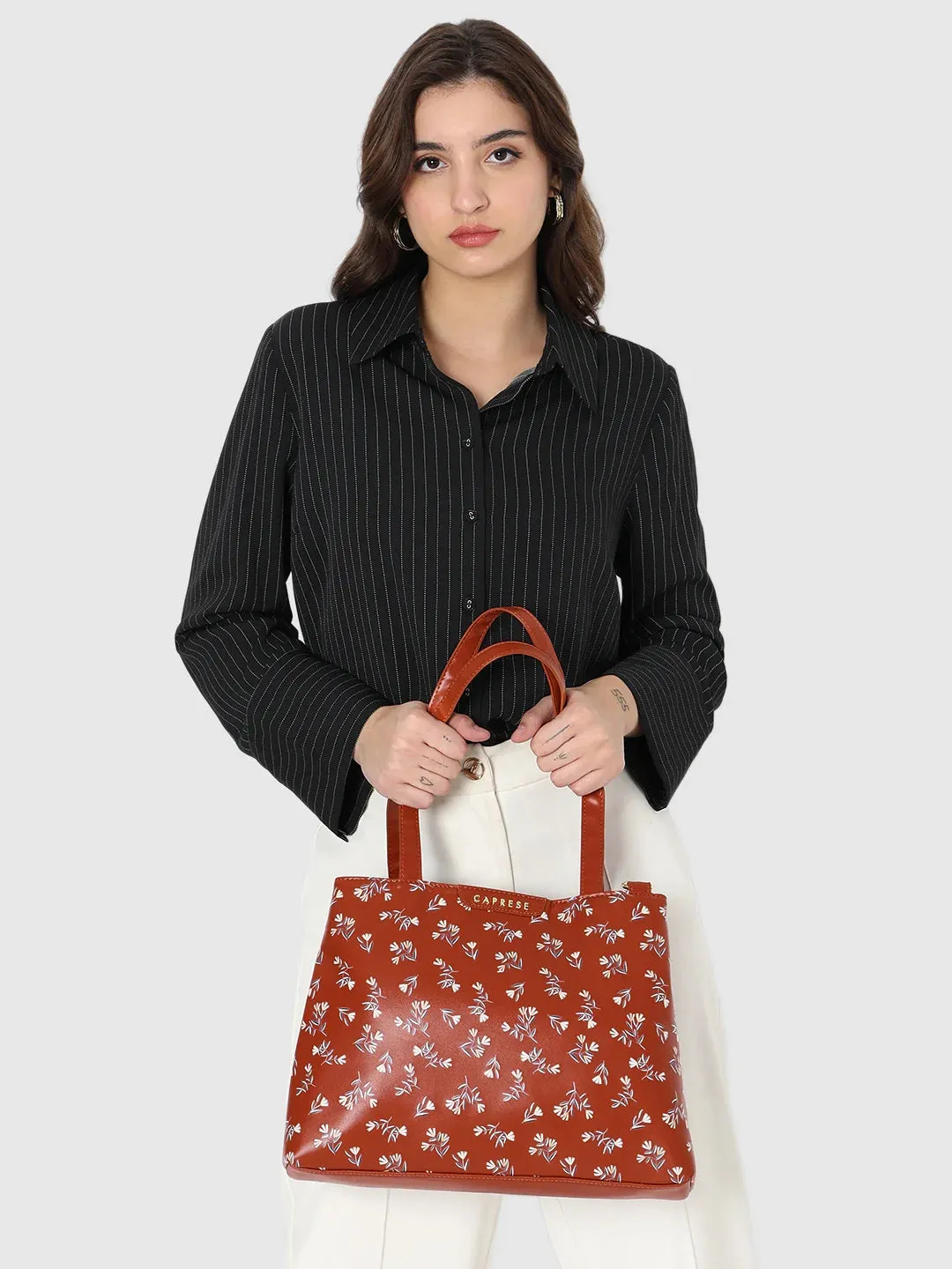 Caprese Merida Satchel Large Printed Women'S Handbag Tan