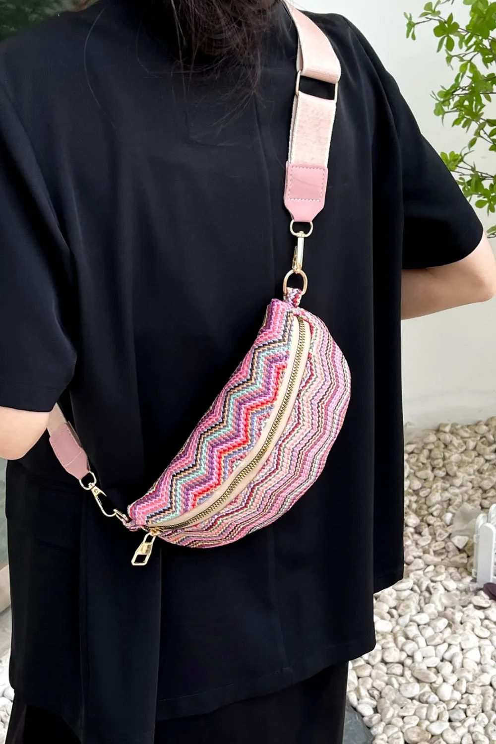 Chevron Straw Sling Bag