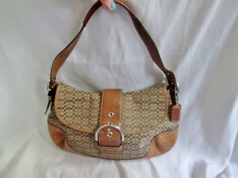 COACH 6808 Signature OP Jacquard Hobo Handbag Satchel Canvas COGNAC BROWN Leather