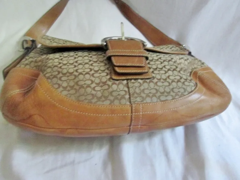 COACH 6808 Signature OP Jacquard Hobo Handbag Satchel Canvas COGNAC BROWN Leather