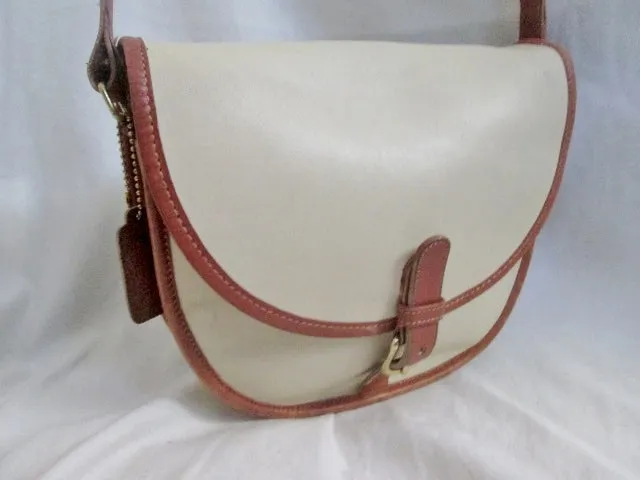 COACH 9032 PIXIE SATCHEL Leather Hobo Flap Bag Purse Cross Body WHITE BROWN M