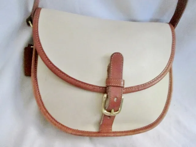 COACH 9032 PIXIE SATCHEL Leather Hobo Flap Bag Purse Cross Body WHITE BROWN M