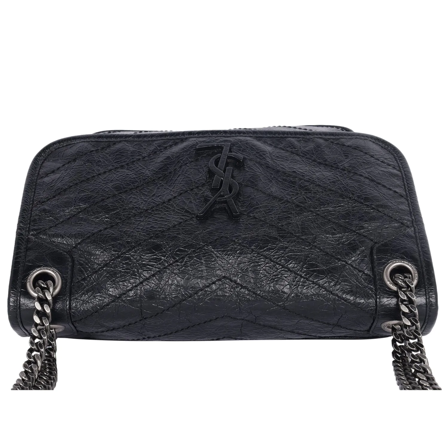 Crinkled Calfskin Matelasse Monogram Medium Niki Chain Satchel Black (Authentic Pre-Owned)