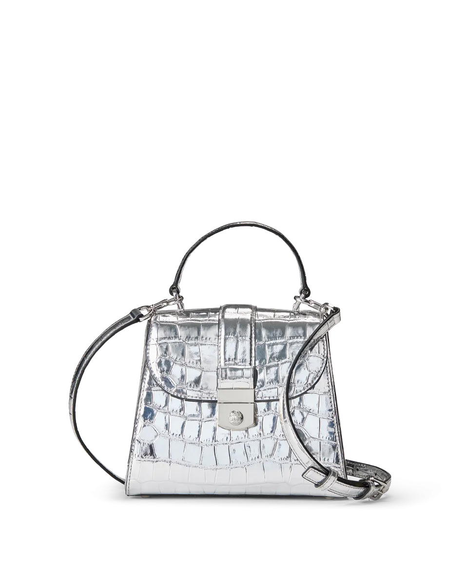 Croc-Embossed Crest Lock Top Handle Bag