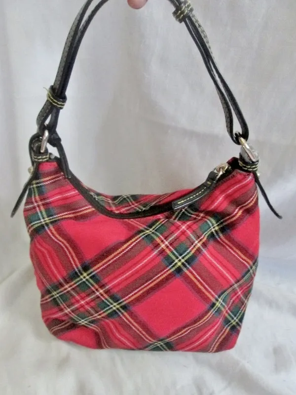 DOONEY & BOURKE Plaid Leather Tartan Satchel Hobo Shoulder Bag RED Hipster