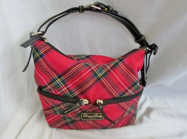 DOONEY & BOURKE Plaid Leather Tartan Satchel Hobo Shoulder Bag RED Hipster