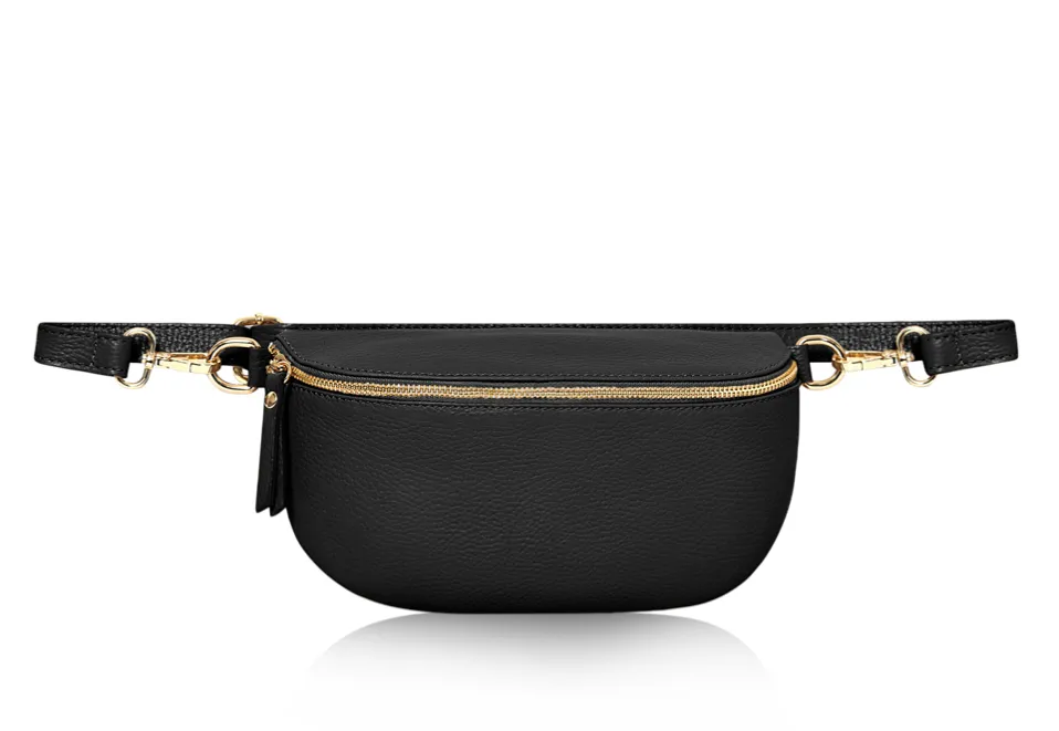 Fabucci Black  Leather Medium Bum Bag