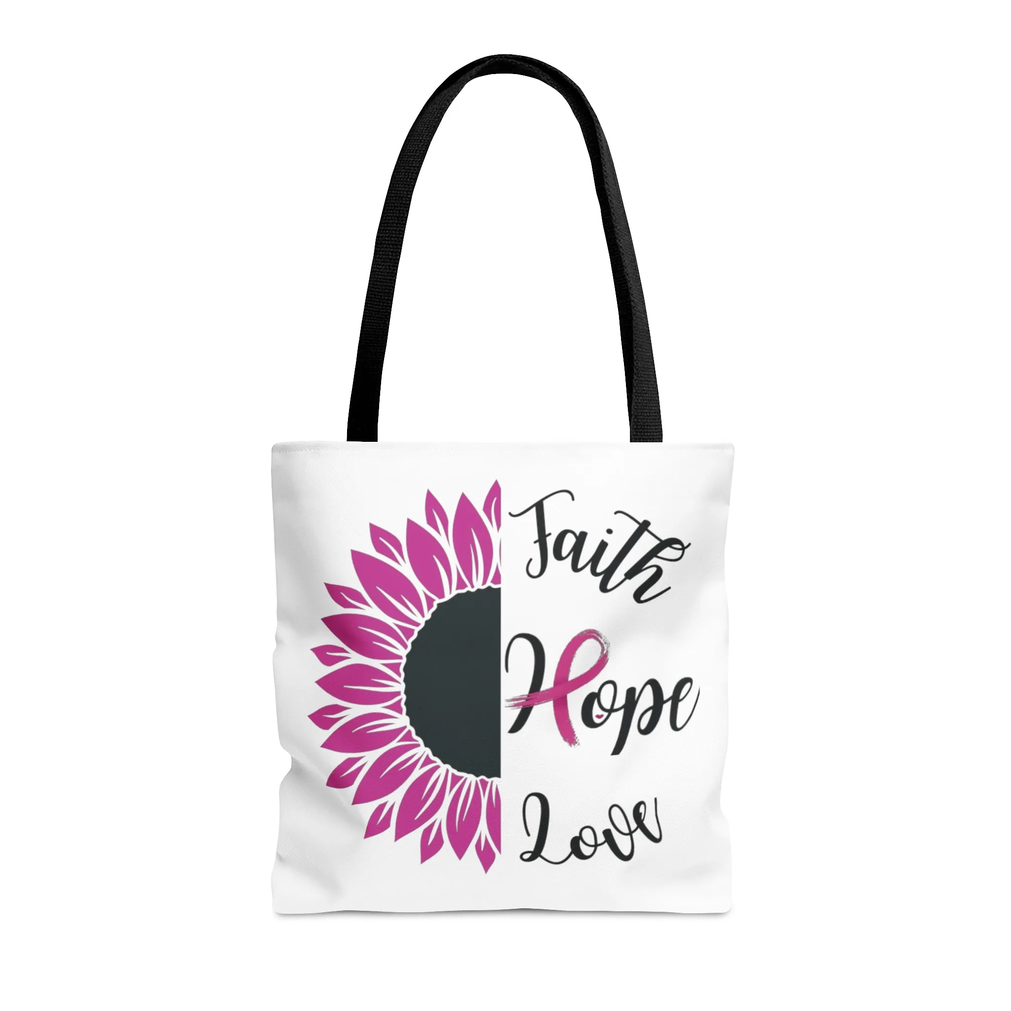 Faith Hope Love Cancer Tote Bag only at Bling & Bloom's Boutique | Warrior Tote Bag | Pink Ribbon Survivor Tote Bag