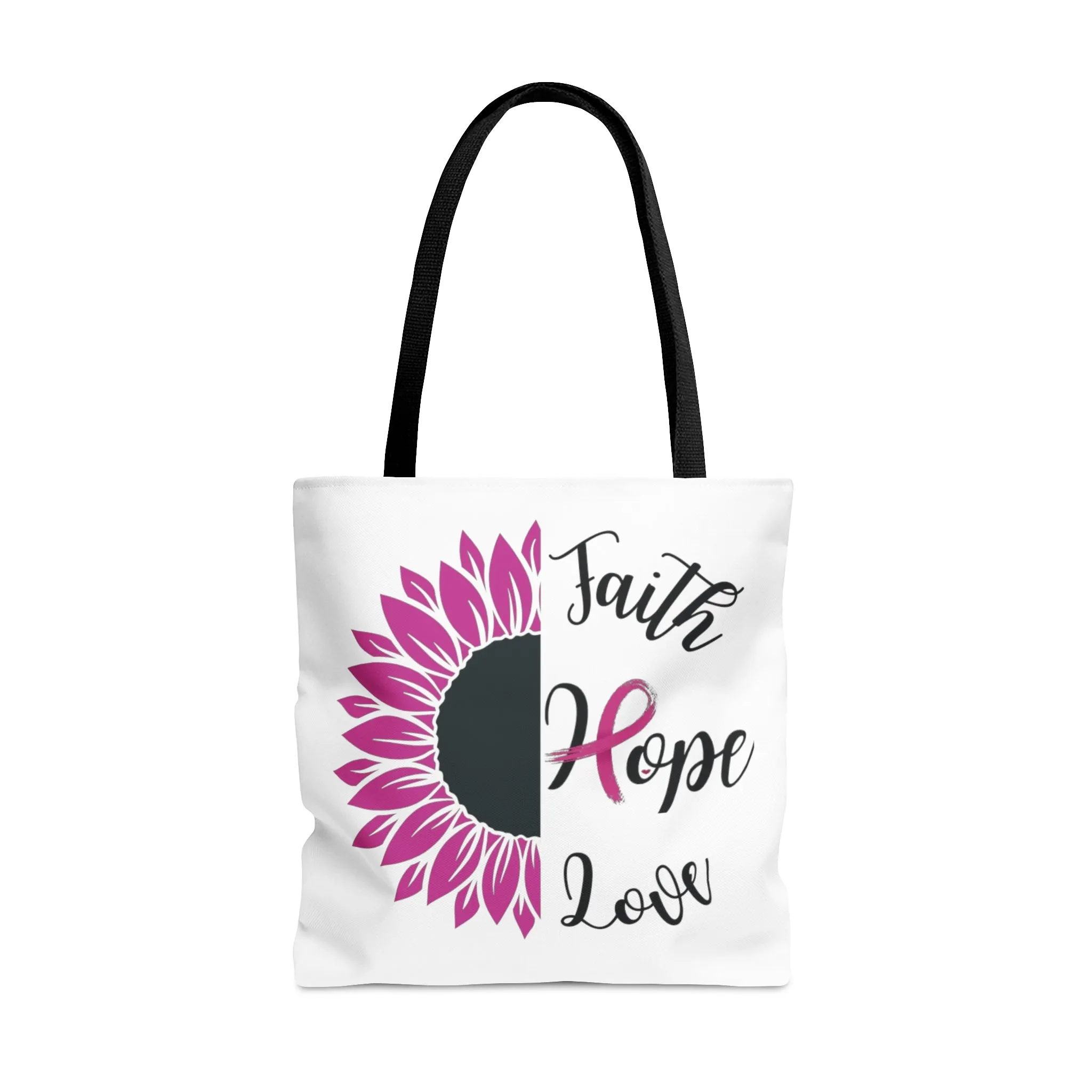 Faith Hope Love Cancer Tote Bag only at Bling & Bloom's Boutique | Warrior Tote Bag | Pink Ribbon Survivor Tote Bag