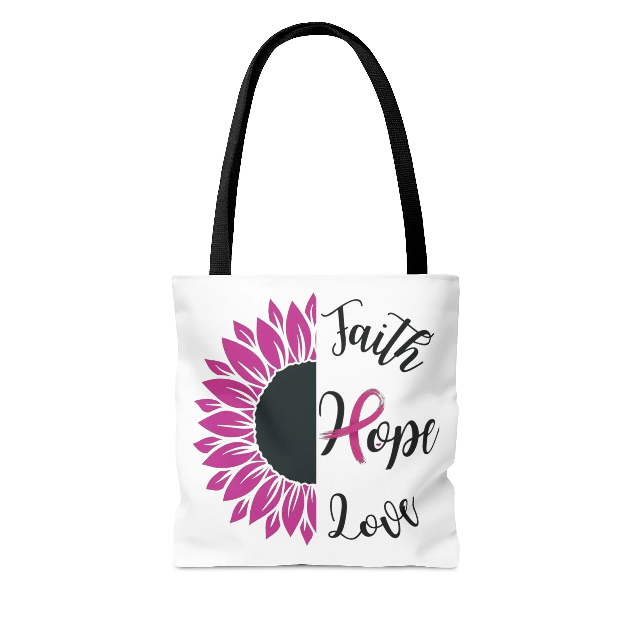 Faith Hope Love Cancer Tote Bag only at Bling & Bloom's Boutique | Warrior Tote Bag | Pink Ribbon Survivor Tote Bag