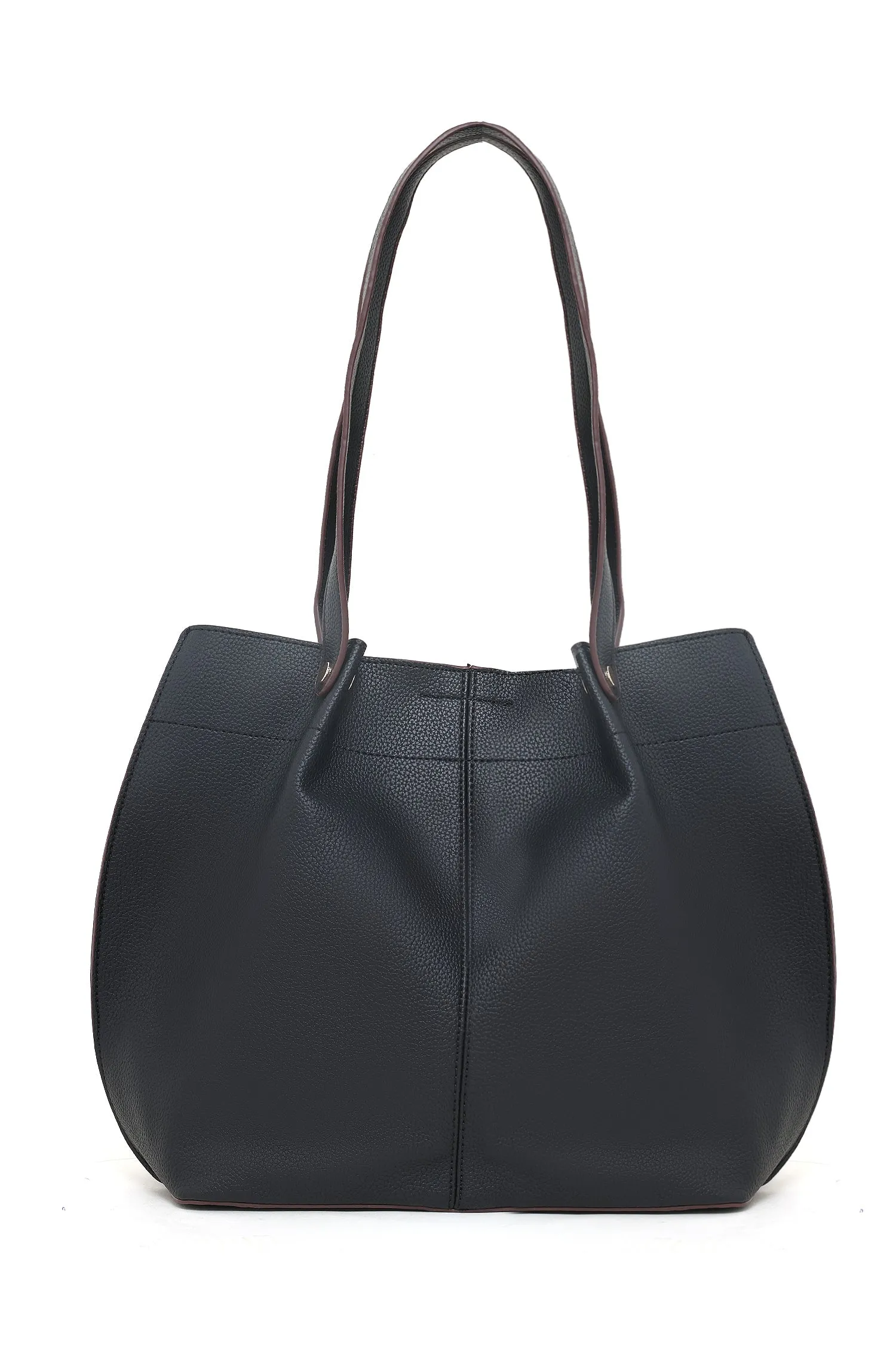 FAUX LEATHER TOTE AND POUCH DUO-BLACK