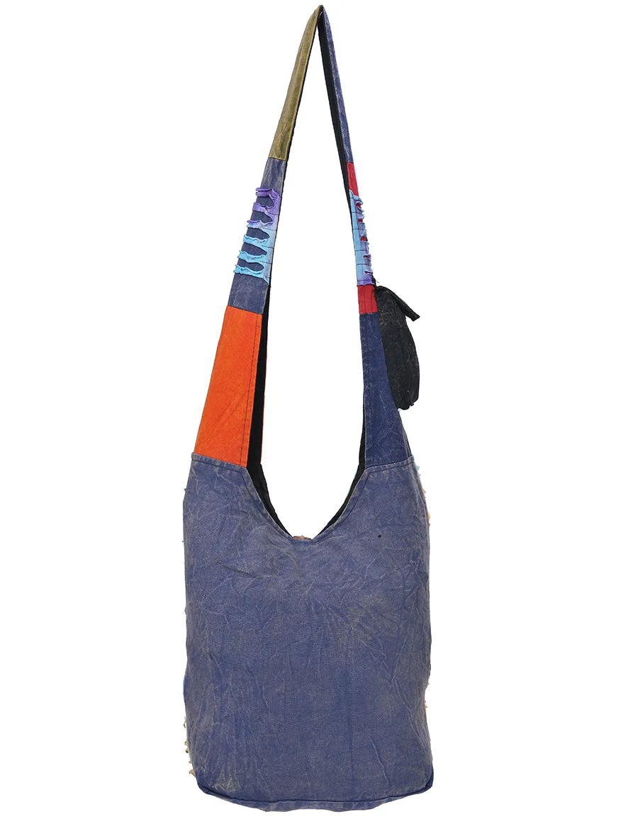 Flora and Fauna Patched Cotton Hobo Bag