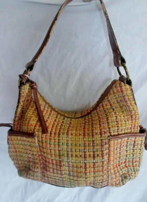 FOSSIL leather woven hobo satchel shoulder crossbody bag BROWN M Key