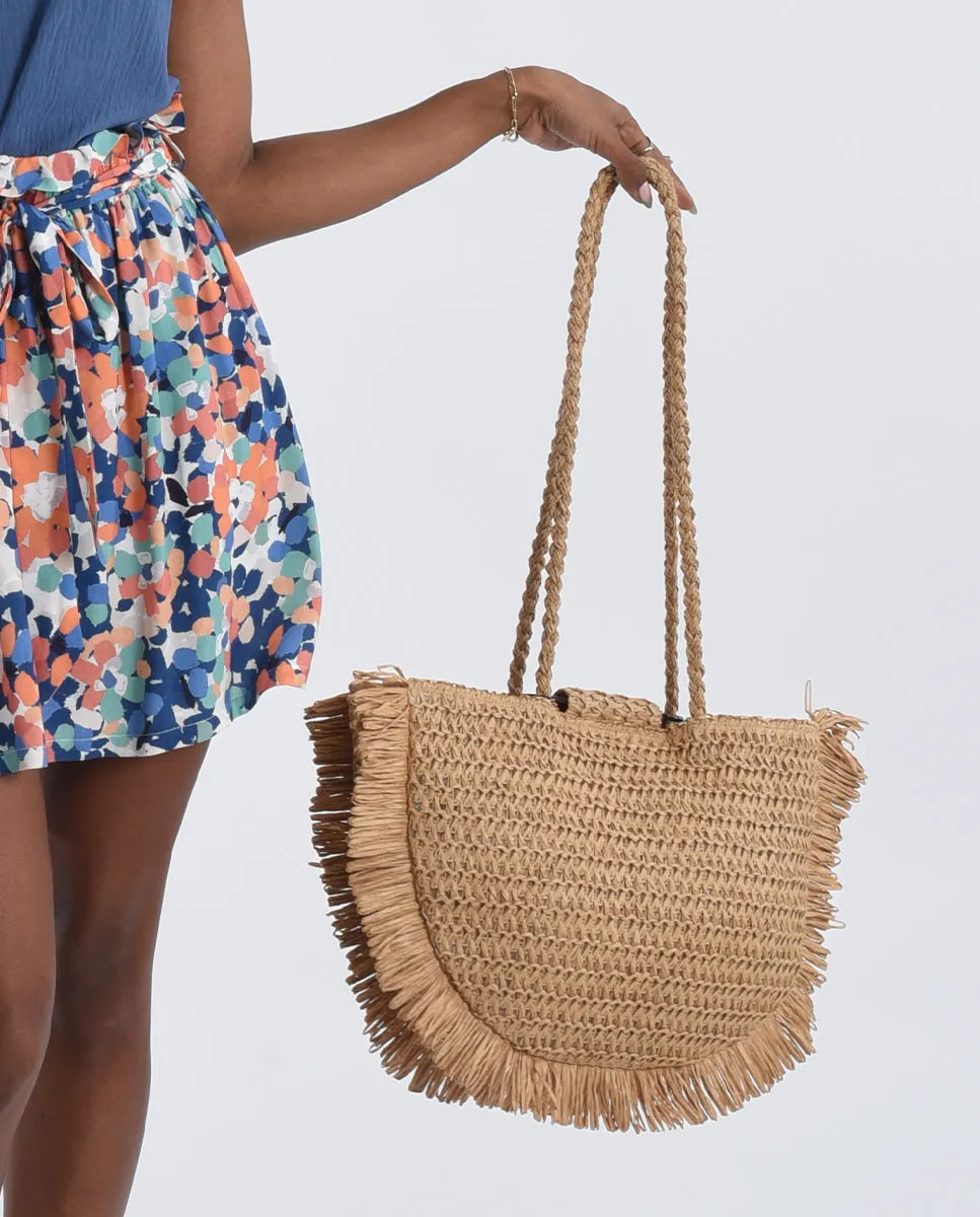 Fringed Woven Tote Bag