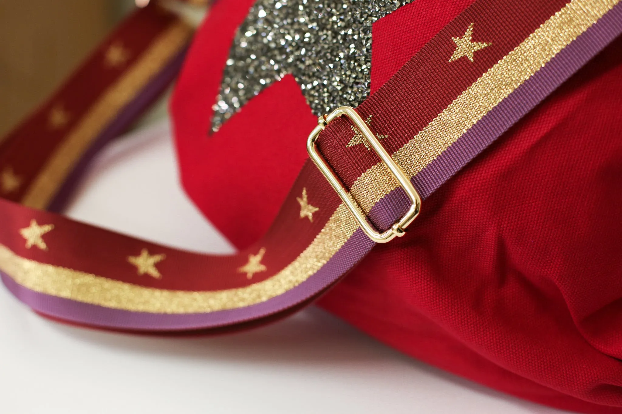 Glitter Star Bag Strap - Red, Purple & Gold