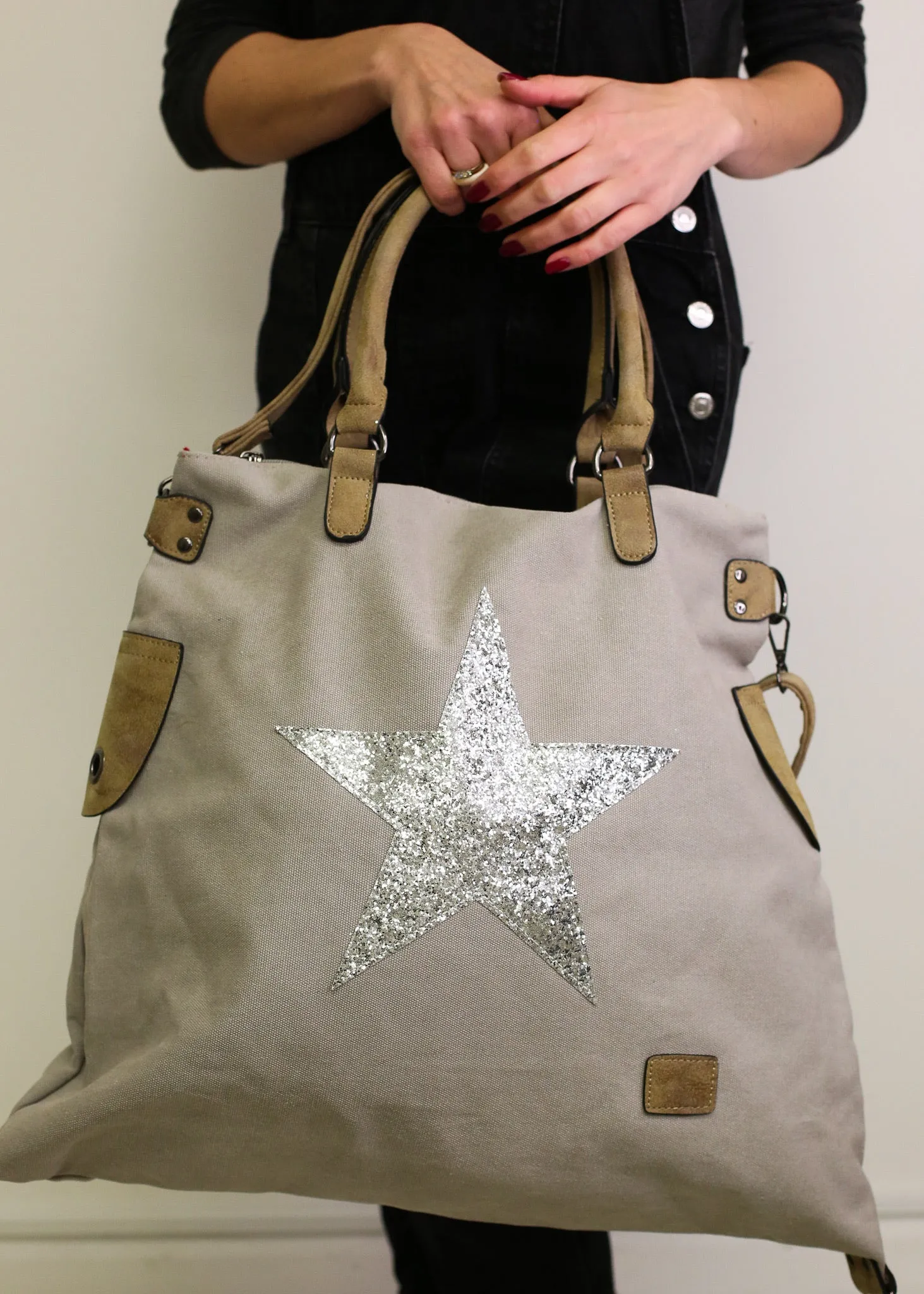 Glitter Star Shoulder Bag - Pale Grey