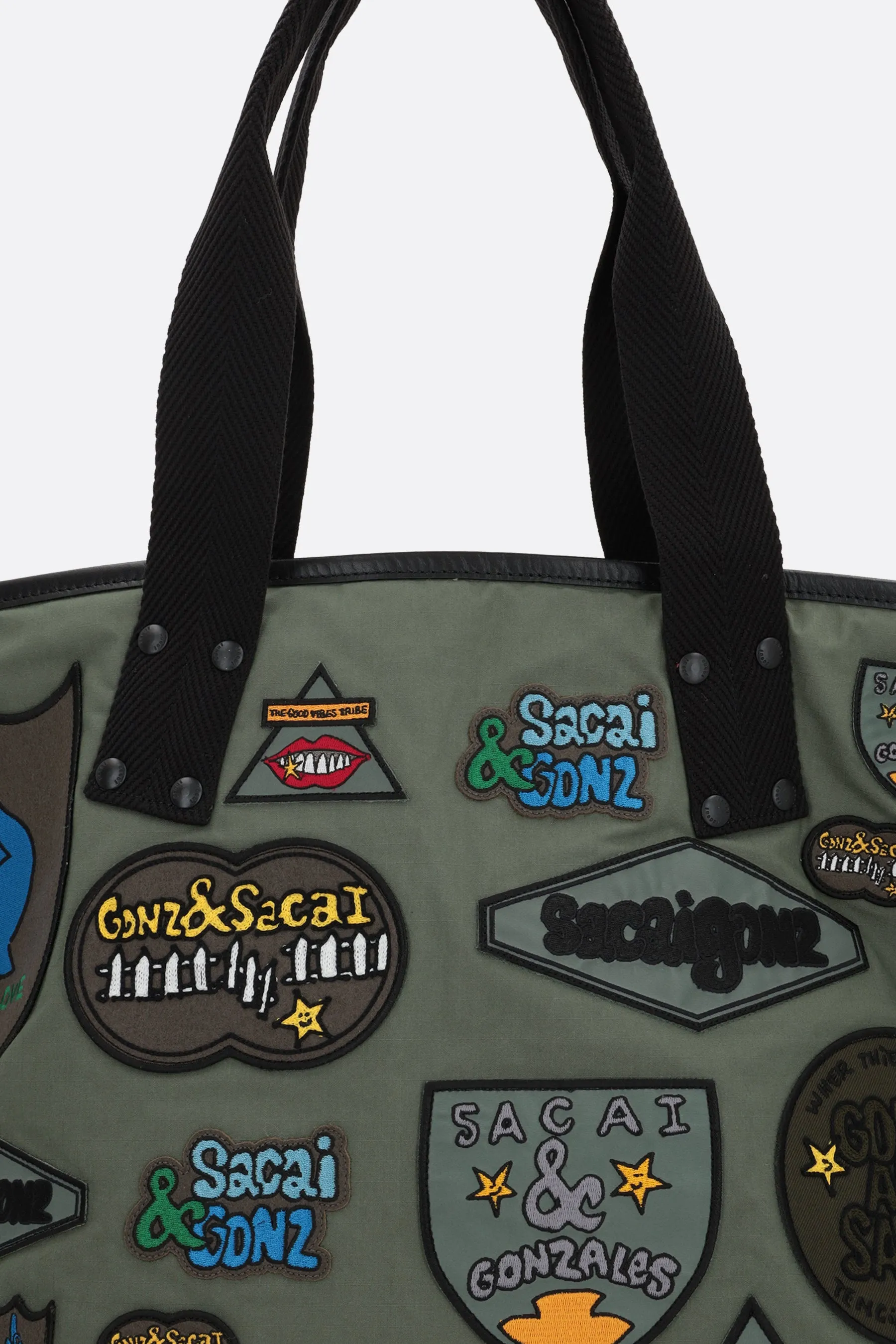 Gonz Multi Patch large nylon tote bag