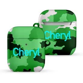 Green Camo Editable Text All Over Print Airpods Case