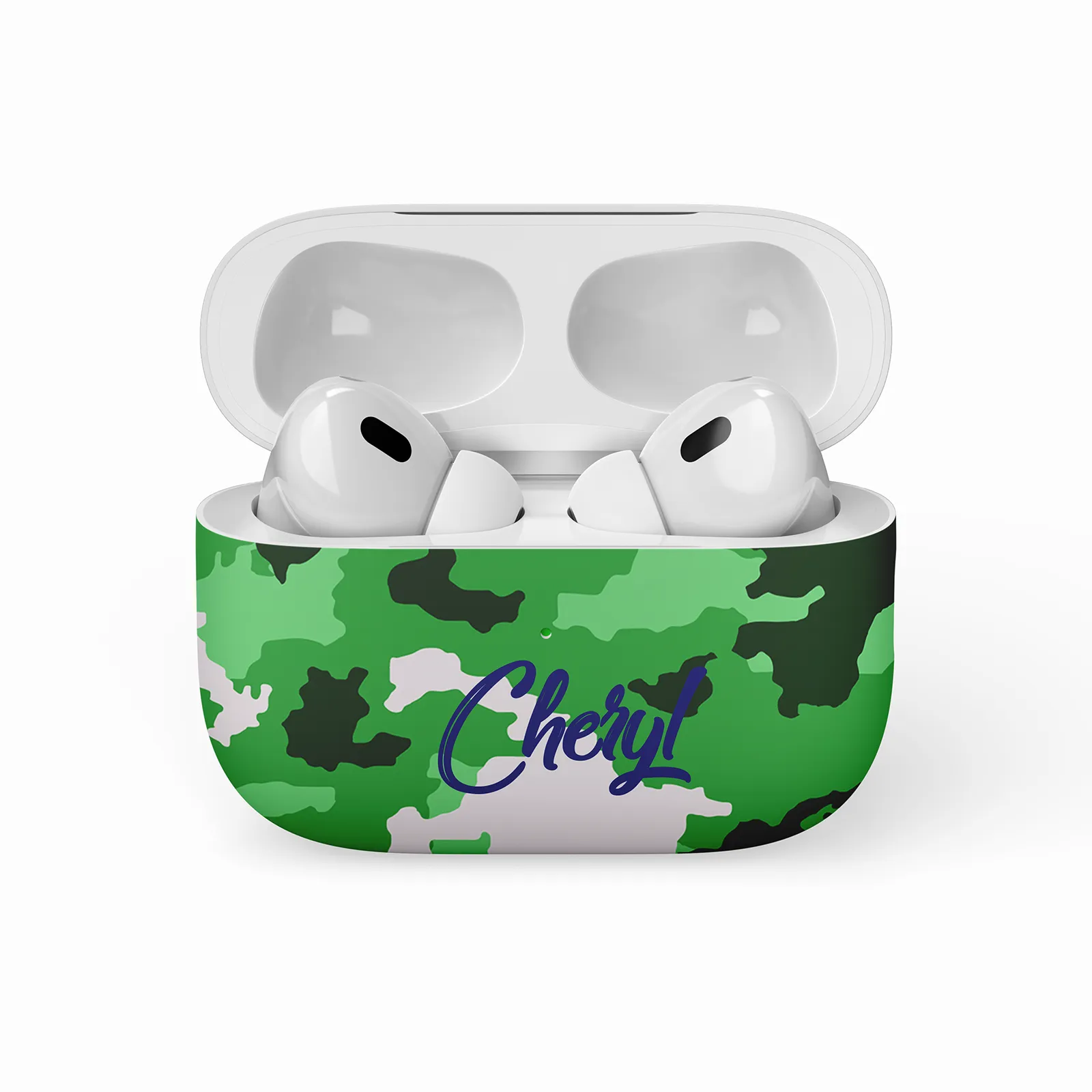 Green Camo Editable Text All Over Print Airpods Case