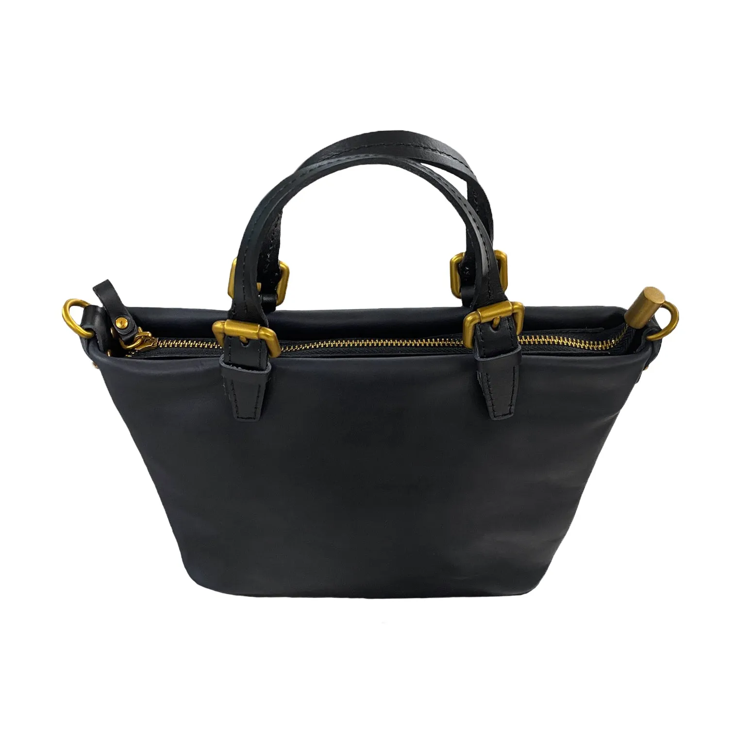 GYMEA - Women's Black Genuine Leather Small Tote Bag