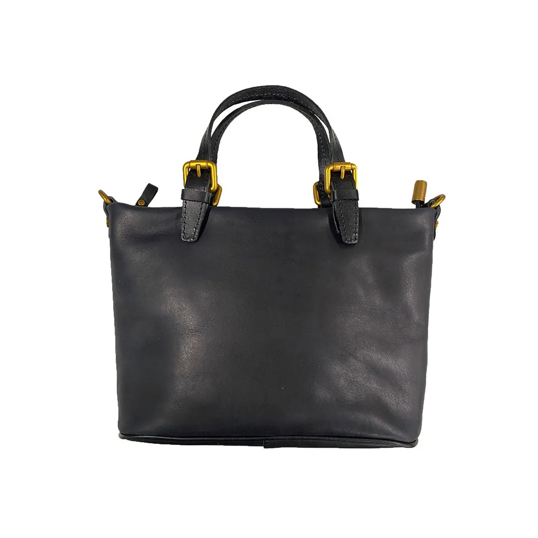 GYMEA - Women's Black Genuine Leather Small Tote Bag