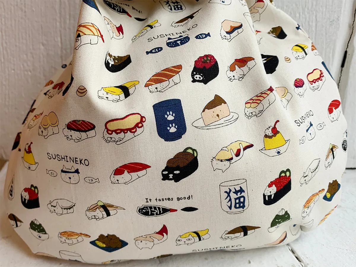 Handmade Japanese Knot bag -Sushi Neko *Size M*